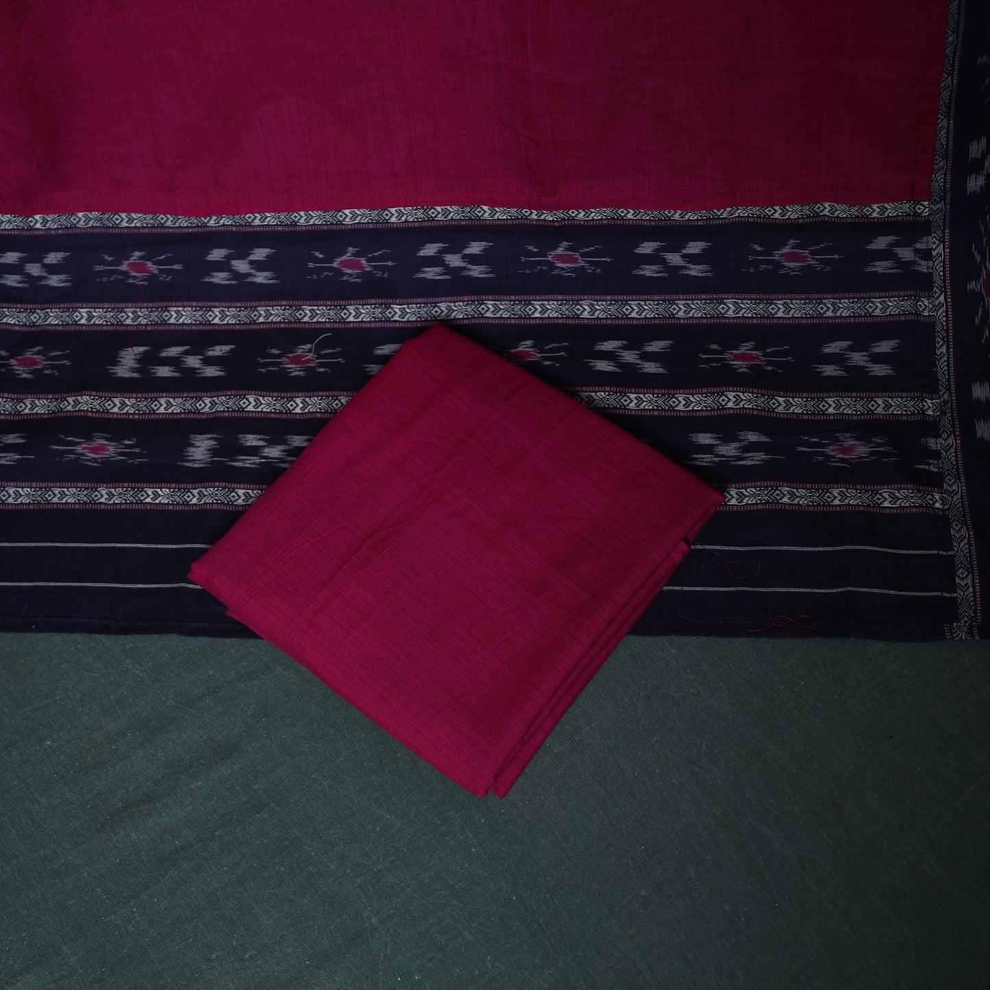 Sambalpuri Ikat Cotton 3pc Unstitched Dress Material Suit Set 22