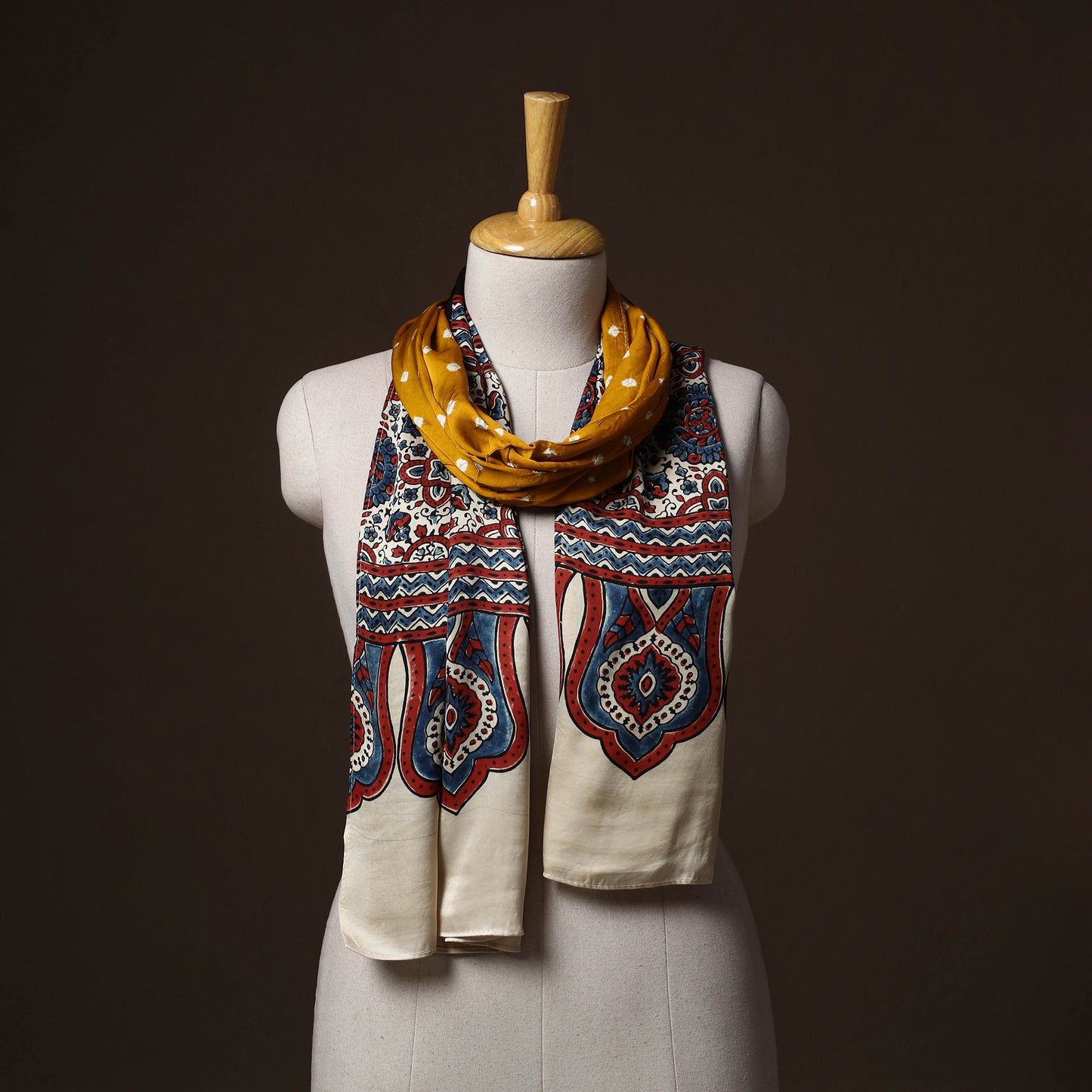 Kutch Bandhani Tie-Dye Ajrakh Block Print Modal Silk Stole 21