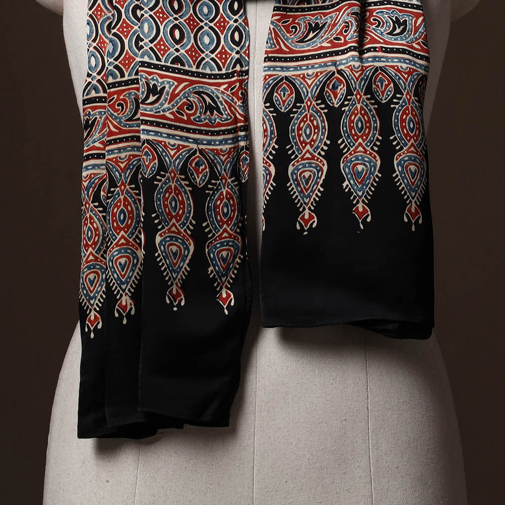 Kutch Bandhani Tie-Dye Ajrakh Block Print Modal Silk Stole 22