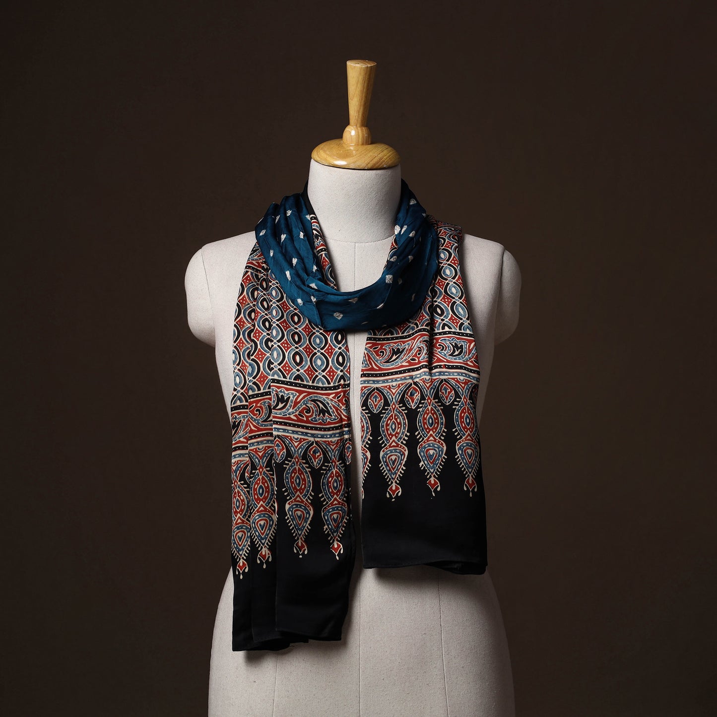 Kutch Bandhani Tie-Dye Ajrakh Block Print Modal Silk Stole 22