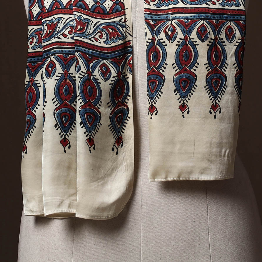 Kutch Bandhani Tie-Dye Ajrakh Block Print Modal Silk Stole 23