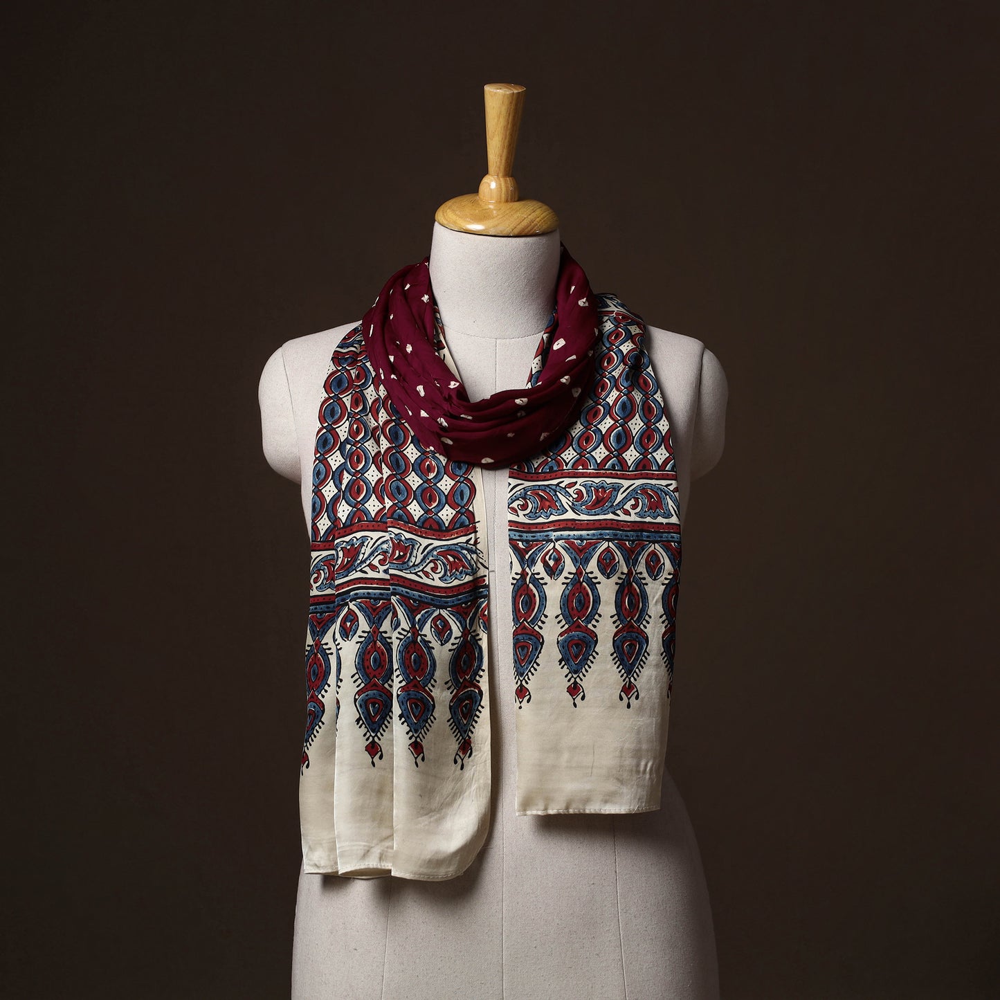Kutch Bandhani Tie-Dye Ajrakh Block Print Modal Silk Stole 23
