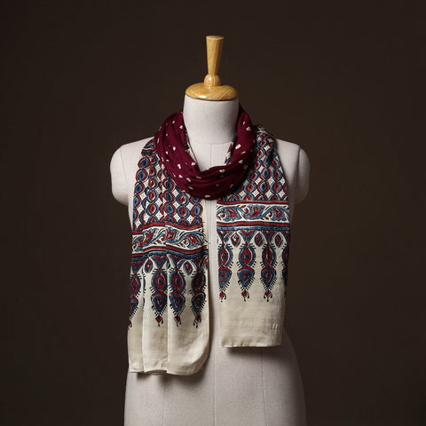 Kutch Bandhani Tie-Dye Ajrakh Block Print Modal Silk Stole 23