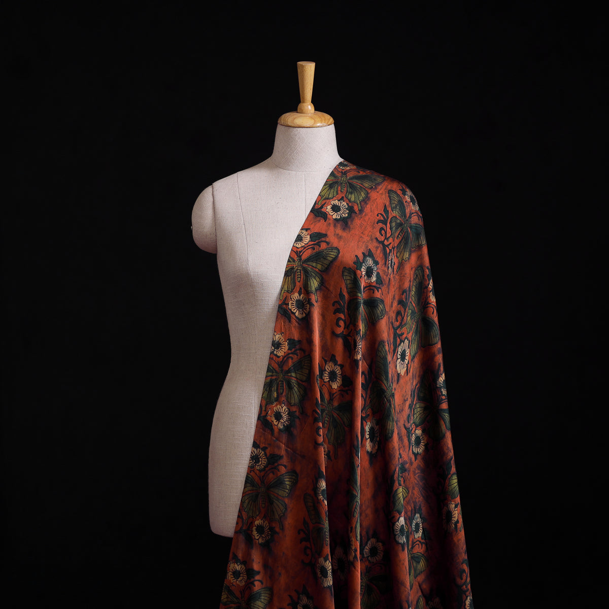 Pomegranate Peel Hand Block Print Modal Silk Fabric 04