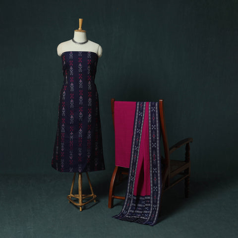 Sambalpuri Ikat Cotton 3pc Unstitched Dress Material Suit Set 23