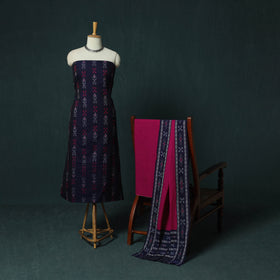 Sambalpuri Ikat Cotton 3pc Unstitched Dress Material Suit Set 23