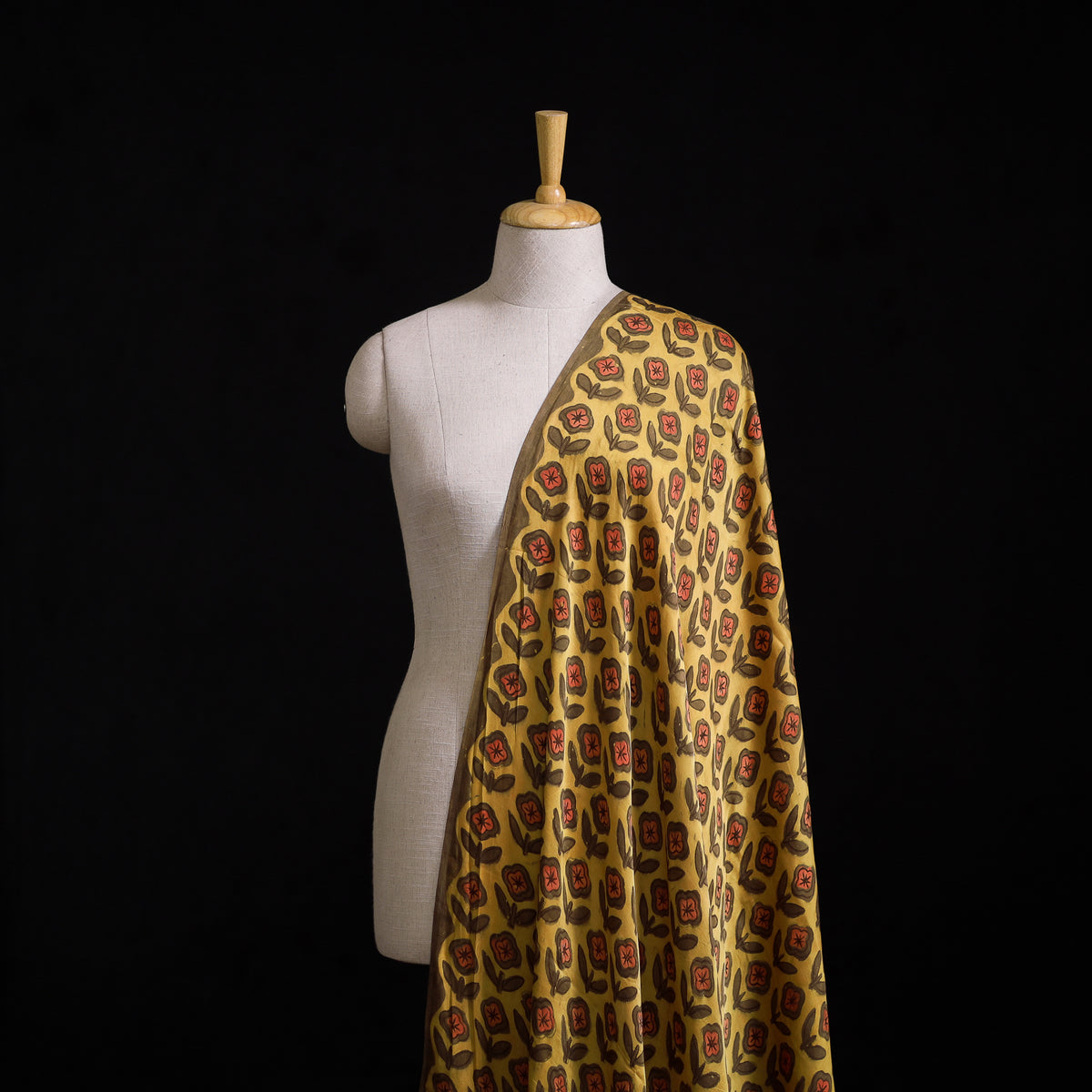 Pomegranate Peel Hand Block Print Modal Silk Fabric 02