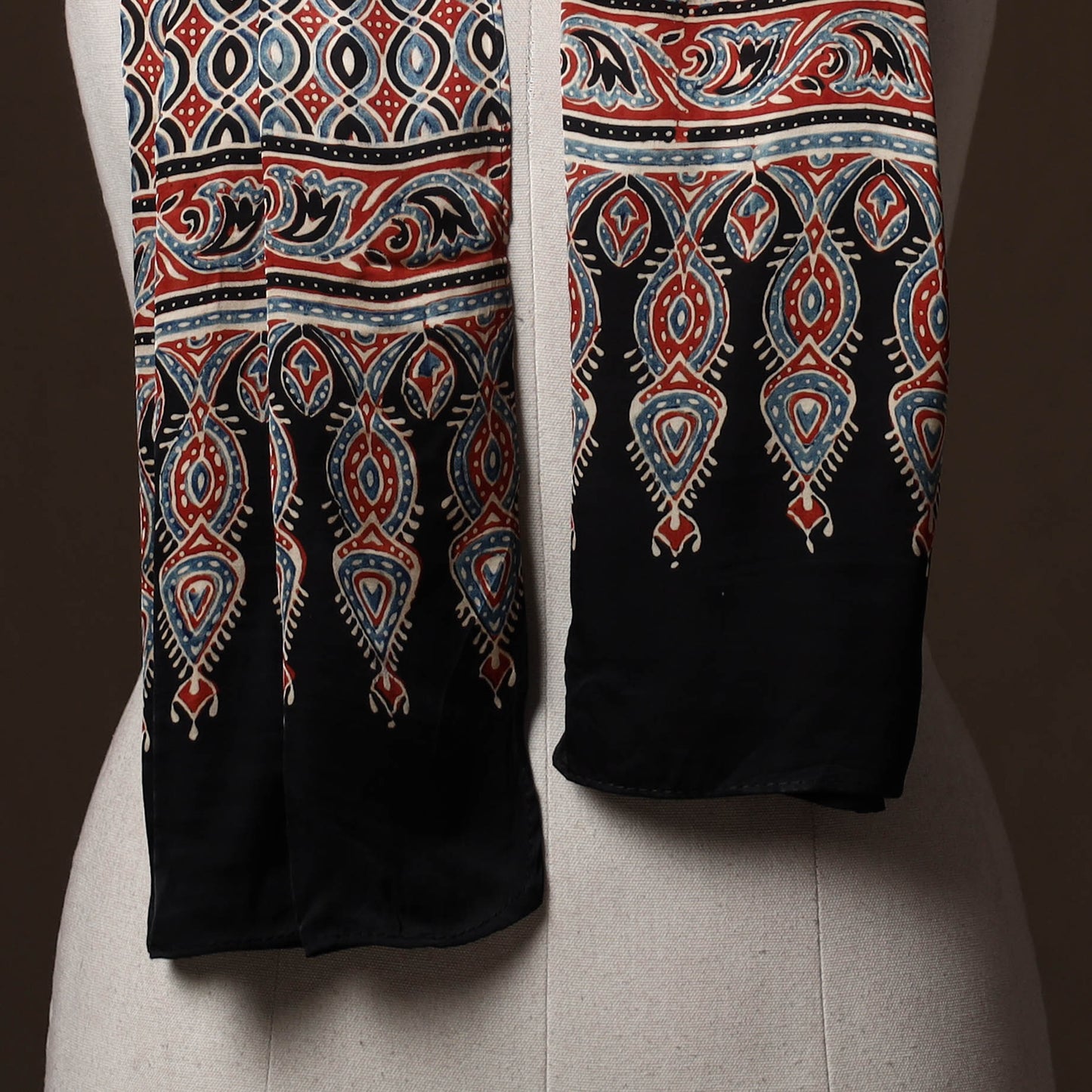 Kutch Bandhani Tie-Dye Ajrakh Block Print Modal Silk Stole 25