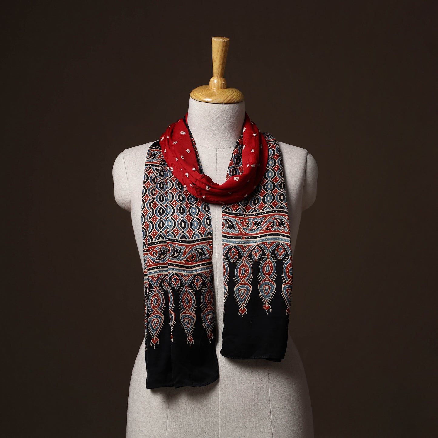 Kutch Bandhani Tie-Dye Ajrakh Block Print Modal Silk Stole 25