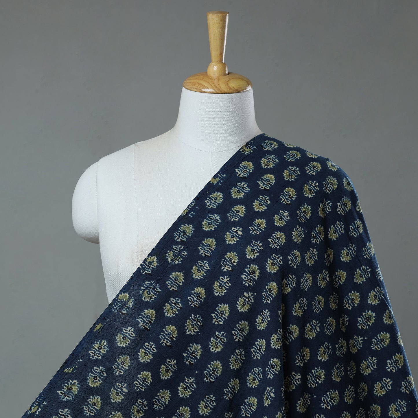Blue -Tiny Aster Butta's Ajrakh Natural Dyed Hand Block Printed Cotton Fabric 21