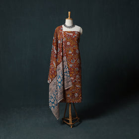 Red - Kalamkari Printed Cotton 2pc Unstitched Dress Material Kurta Set 10