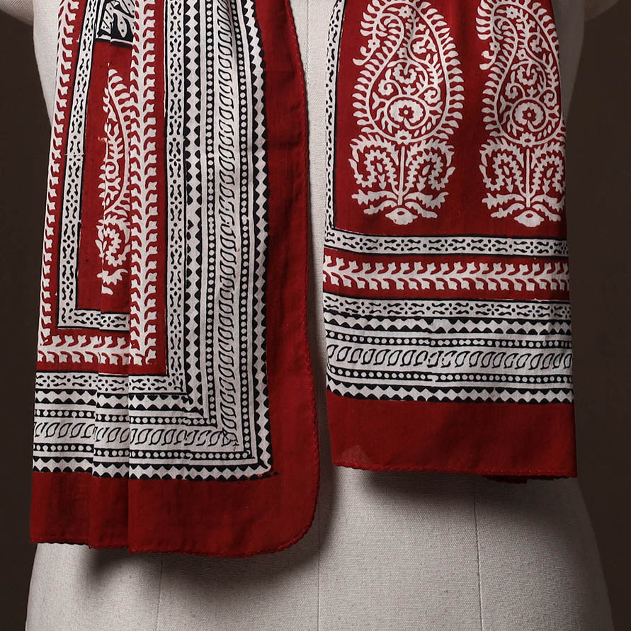 Red - Hand Block Print Natural Dyed Cotton Bagh Stole 58