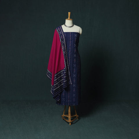 Sambalpuri Ikat Cotton 3pc Unstitched Dress Material Suit Set 24
