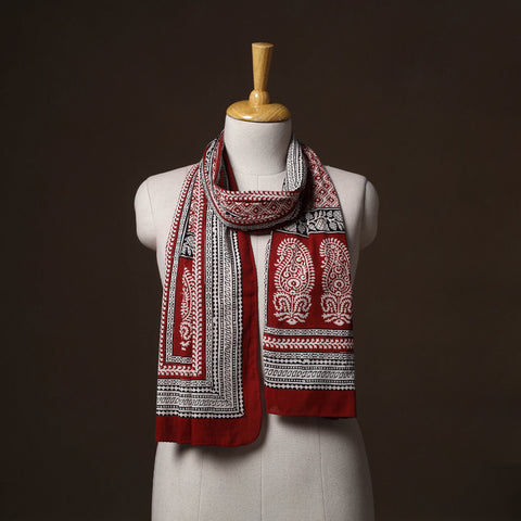 Red - Hand Block Print Natural Dyed Cotton Bagh Stole 58