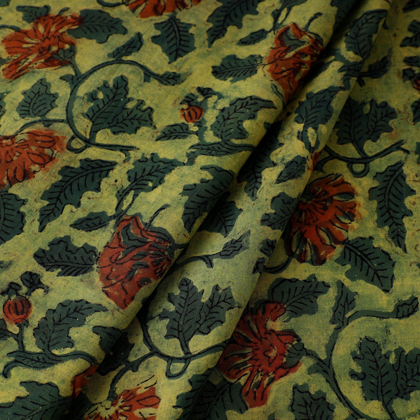 Green - Block Printed Cotton Vanaspati Bagru Fabric 04