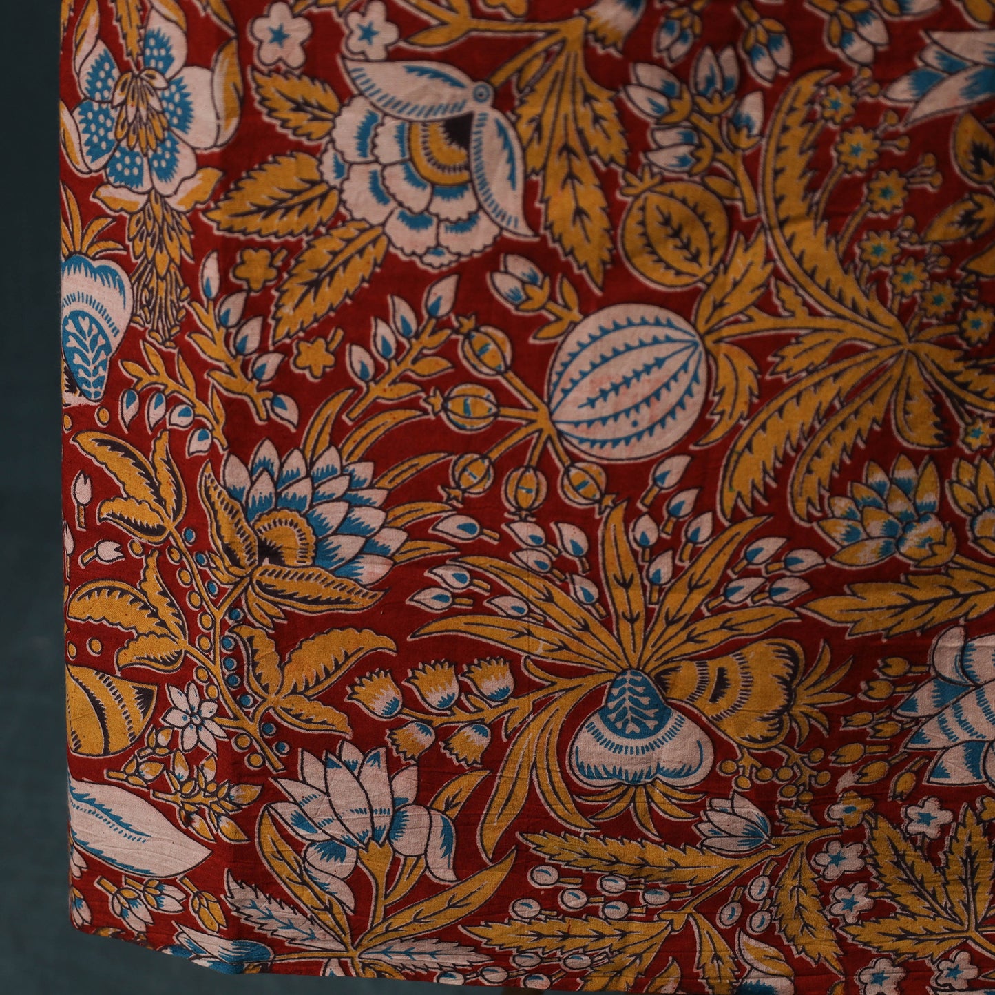 Red - Kalamkari Printed Cotton 2pc Unstitched Dress Material Kurta Set 10