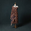 Red - Kalamkari Printed Cotton 2pc Unstitched Dress Material Kurta Set 12