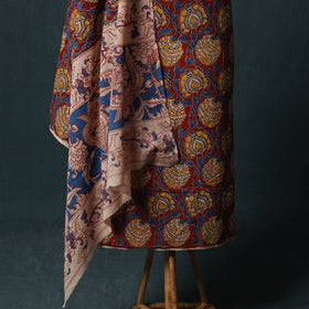 Red - Kalamkari Printed Cotton 2pc Unstitched Dress Material Kurta Set 12