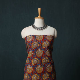 Red - Kalamkari Printed Cotton 2pc Unstitched Dress Material Kurta Set 12