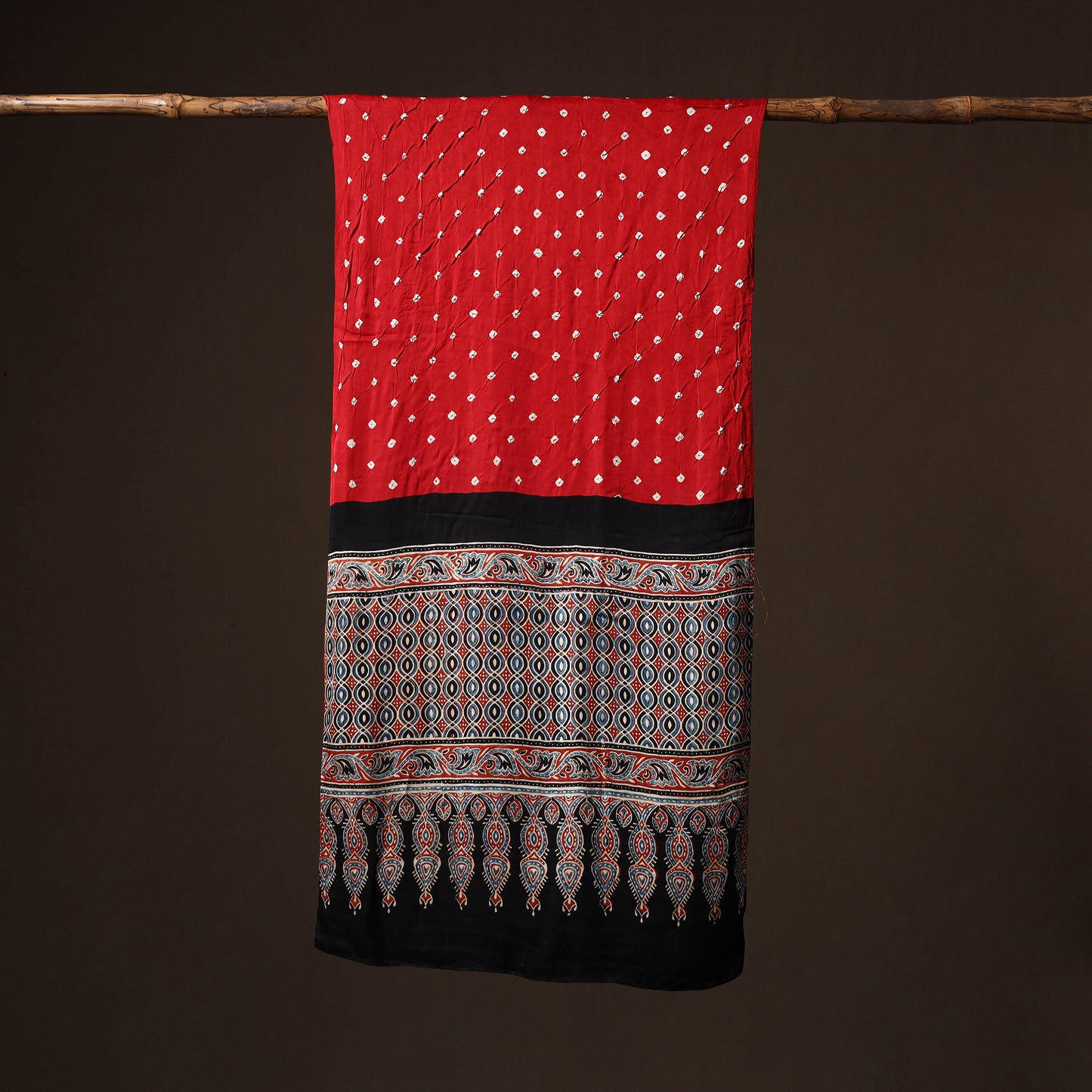 Kutch Bandhani Tie-Dye Ajrakh Block Print Modal Silk Stole 25