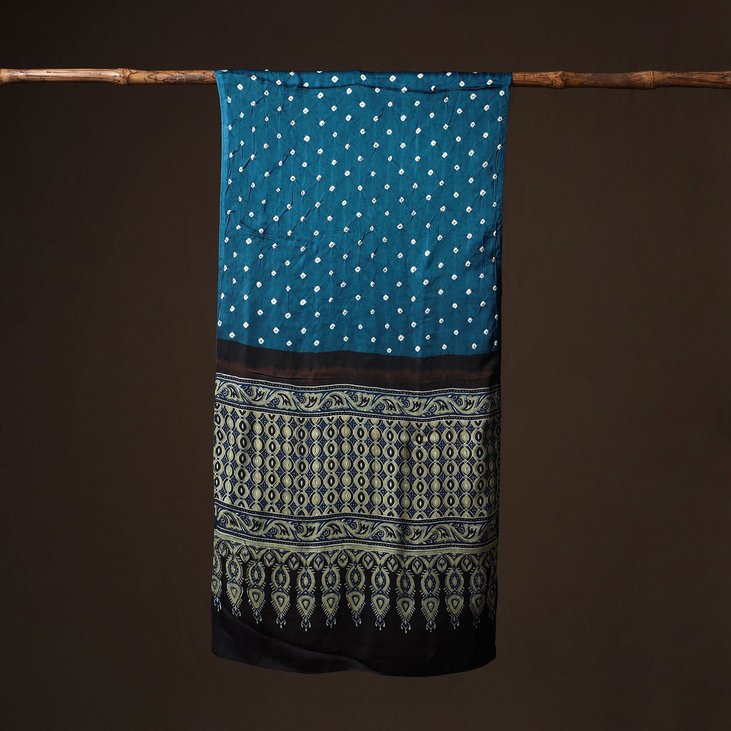Kutch Bandhani Tie-Dye Ajrakh Block Print Modal Silk Stole 24