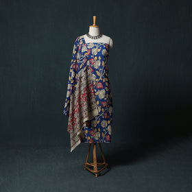 Blue - Kalamkari Printed Cotton 2pc Unstitched Dress Material Kurta Set 13