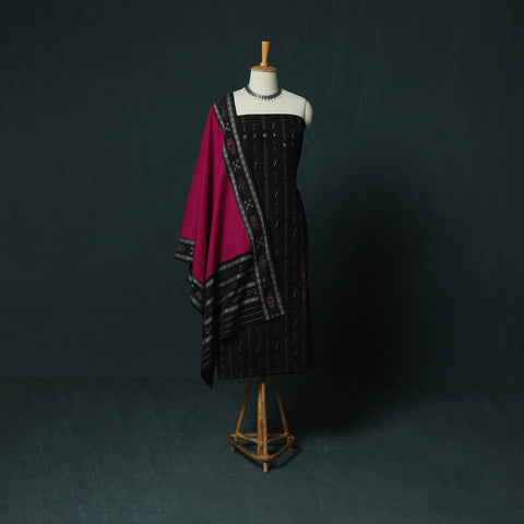 Sambalpuri Ikat Cotton 3pc Unstitched Dress Material Suit Set 26
