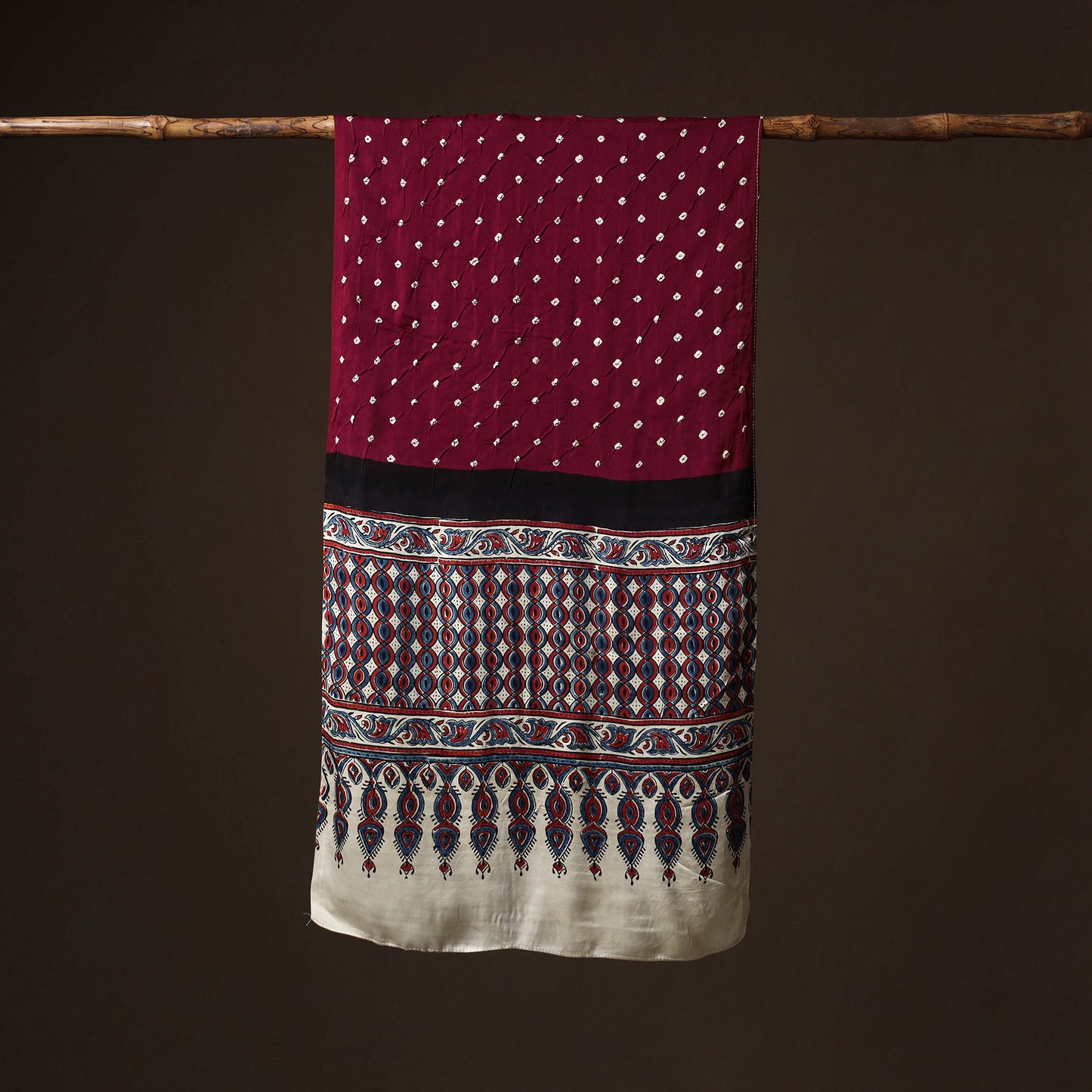 Kutch Bandhani Tie-Dye Ajrakh Block Print Modal Silk Stole 23