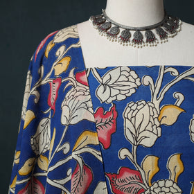 Blue - Kalamkari Printed Cotton 2pc Unstitched Dress Material Kurta Set 13