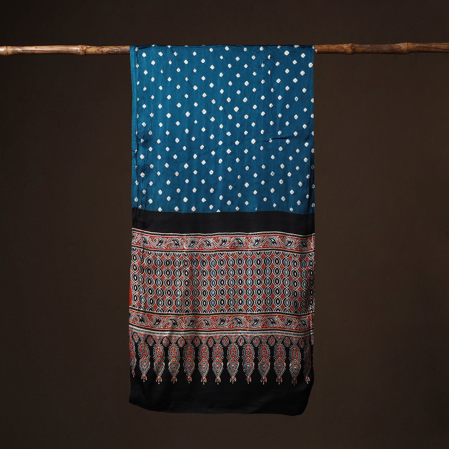 Kutch Bandhani Tie-Dye Ajrakh Block Print Modal Silk Stole 22