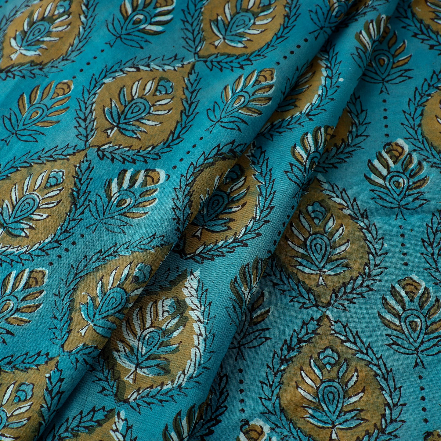 Green - Block Printed Cotton Jahota Fabric 08