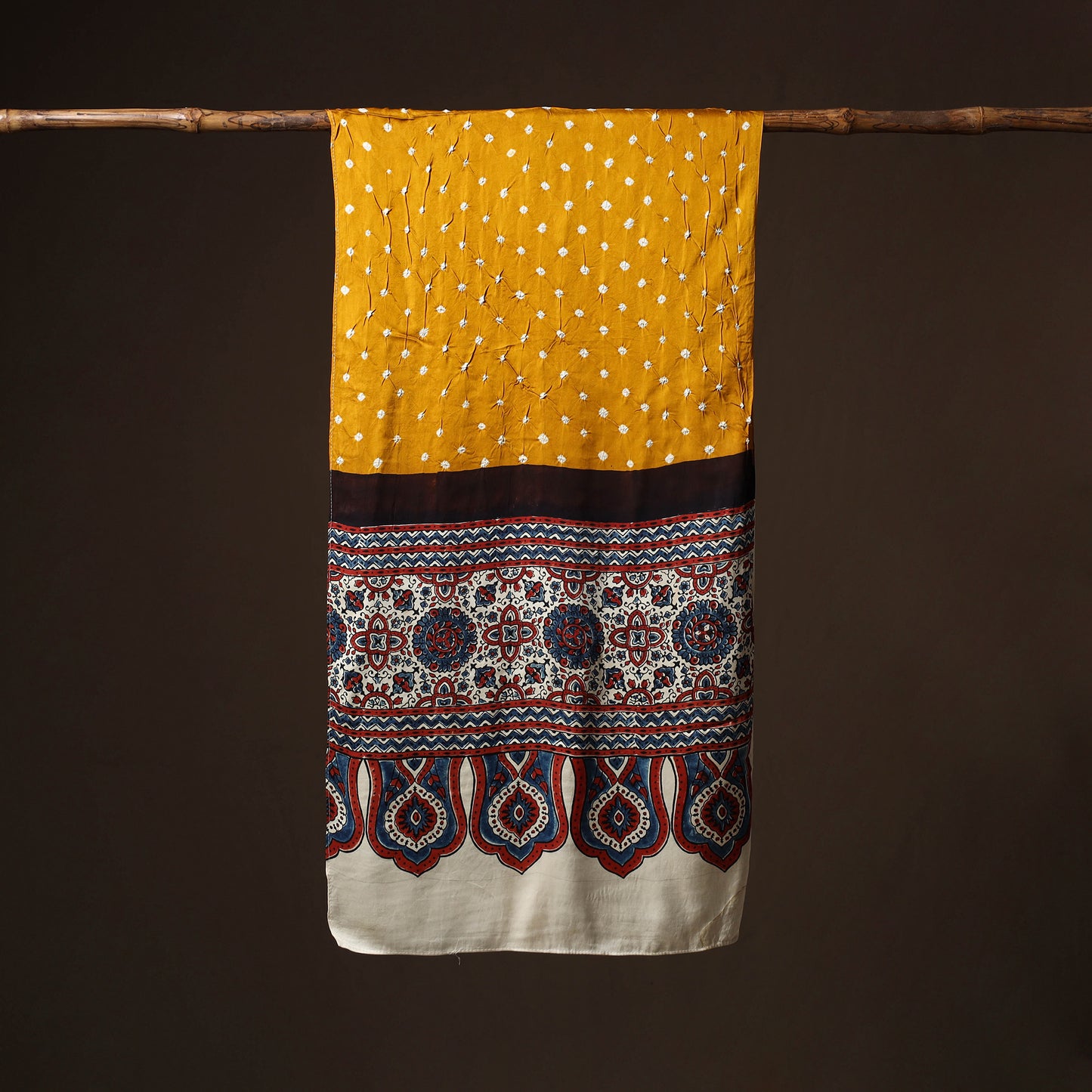 Kutch Bandhani Tie-Dye Ajrakh Block Print Modal Silk Stole 21