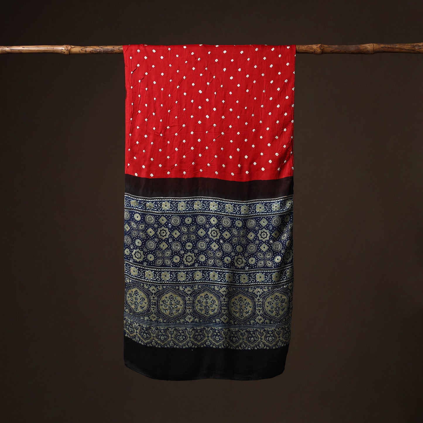 Kutch Bandhani Tie-Dye Ajrakh Block Print Modal Silk Stole 20