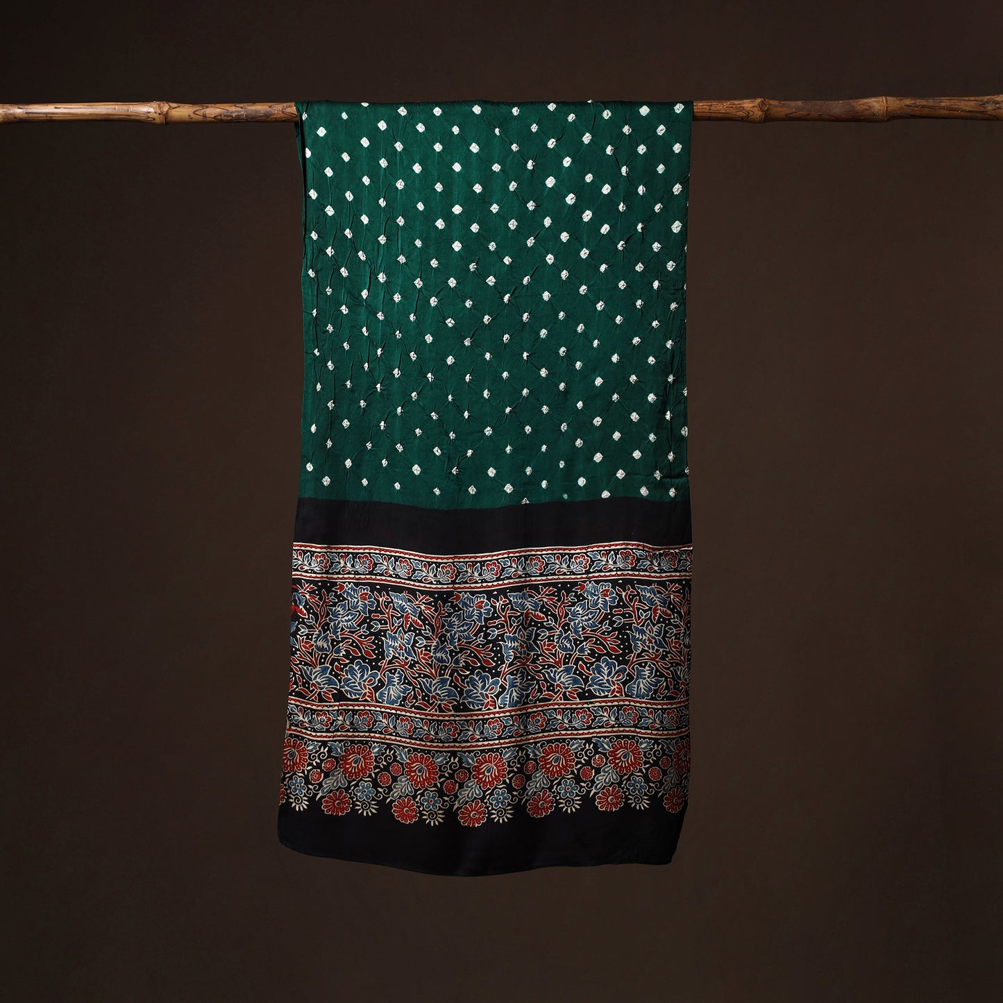 Kutch Bandhani Tie-Dye Ajrakh Block Print Modal Silk Stole 19