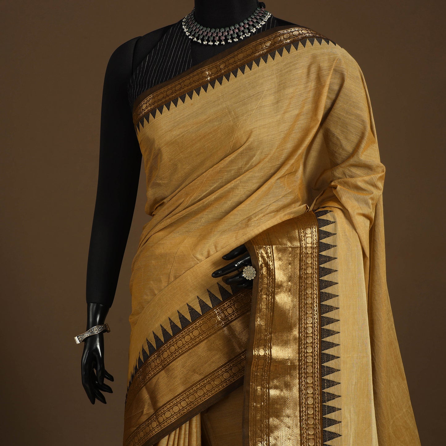 Beige - kandangi chettinad cotton saree with border 11