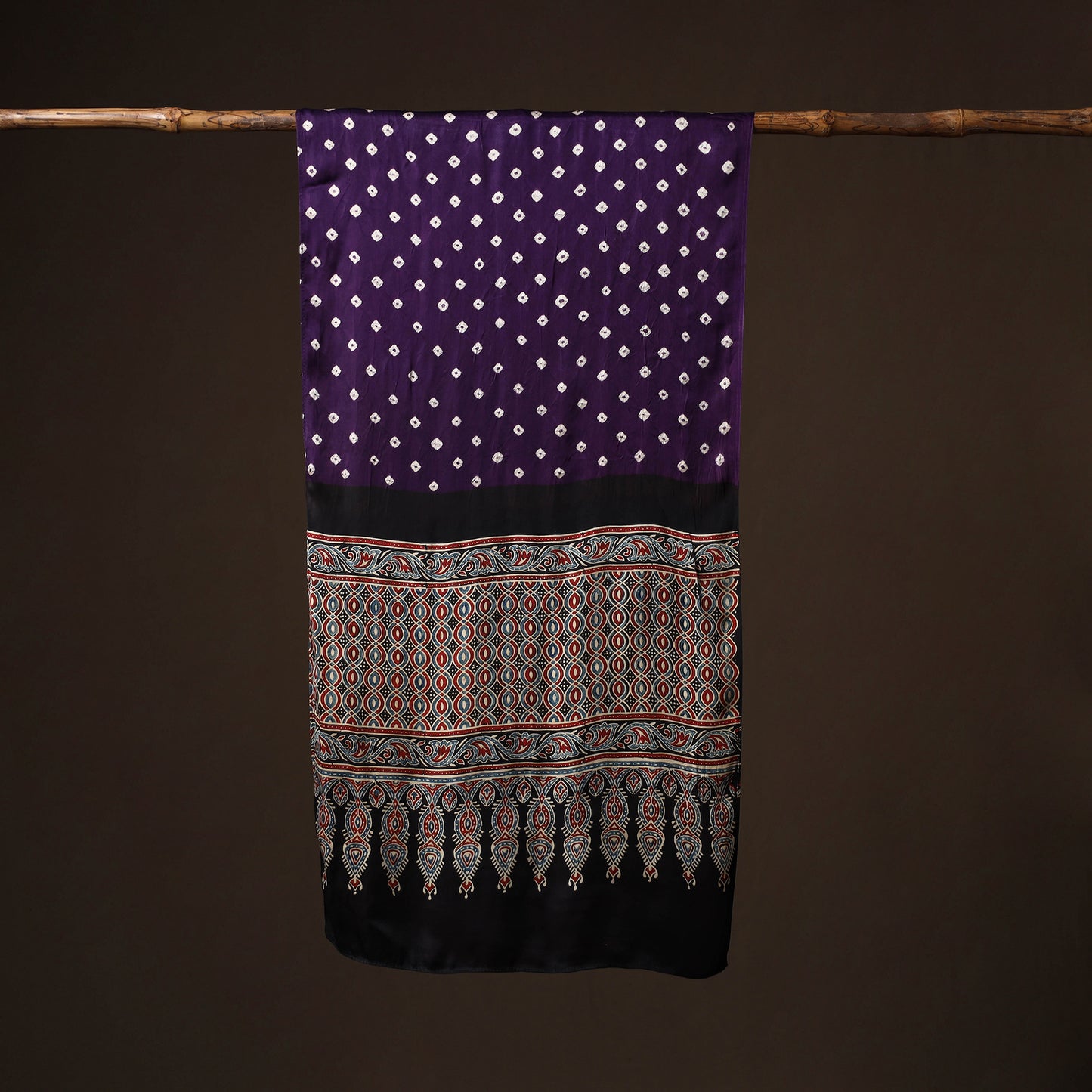 Kutch Bandhani Tie-Dye Ajrakh Block Print Modal Silk Stole 17
