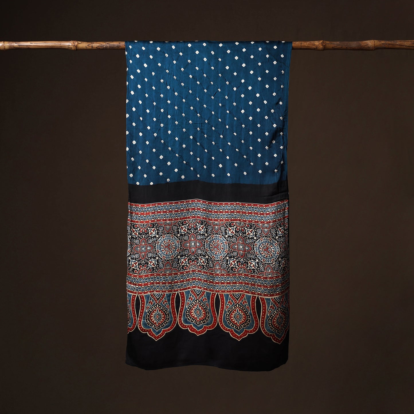 Kutch Bandhani Tie-Dye Ajrakh Block Print Modal Silk Stole 16