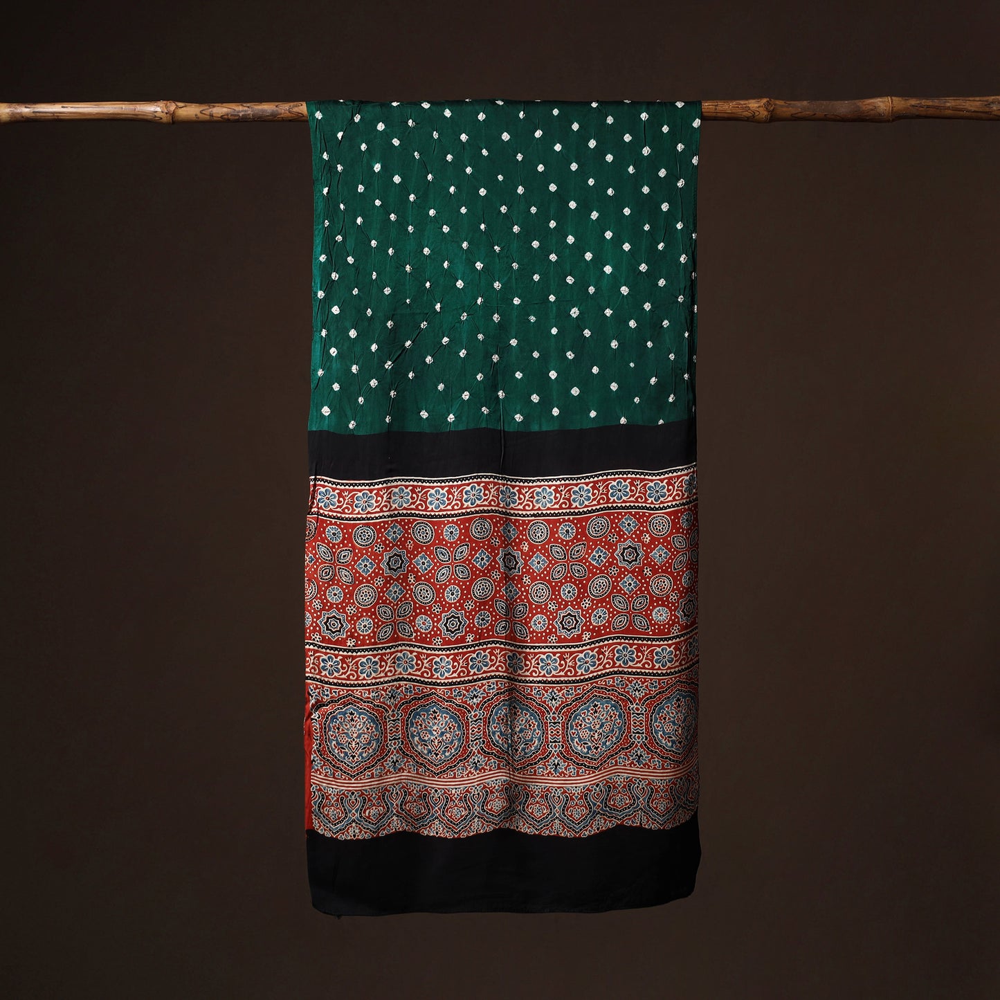 Kutch Bandhani Tie-Dye Ajrakh Block Print Modal Silk Stole 14