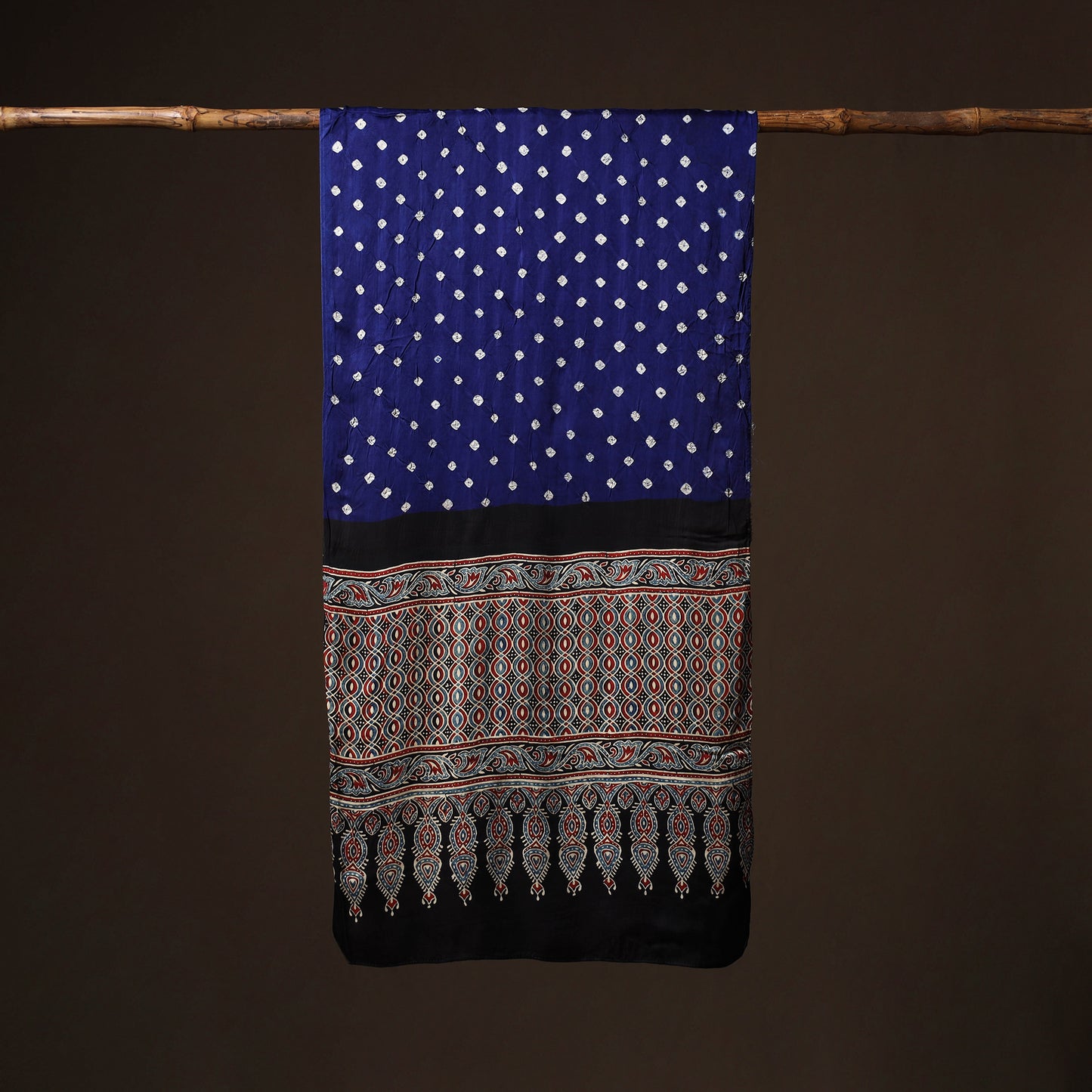 Kutch Bandhani Tie-Dye Ajrakh Block Print Modal Silk Stole 13