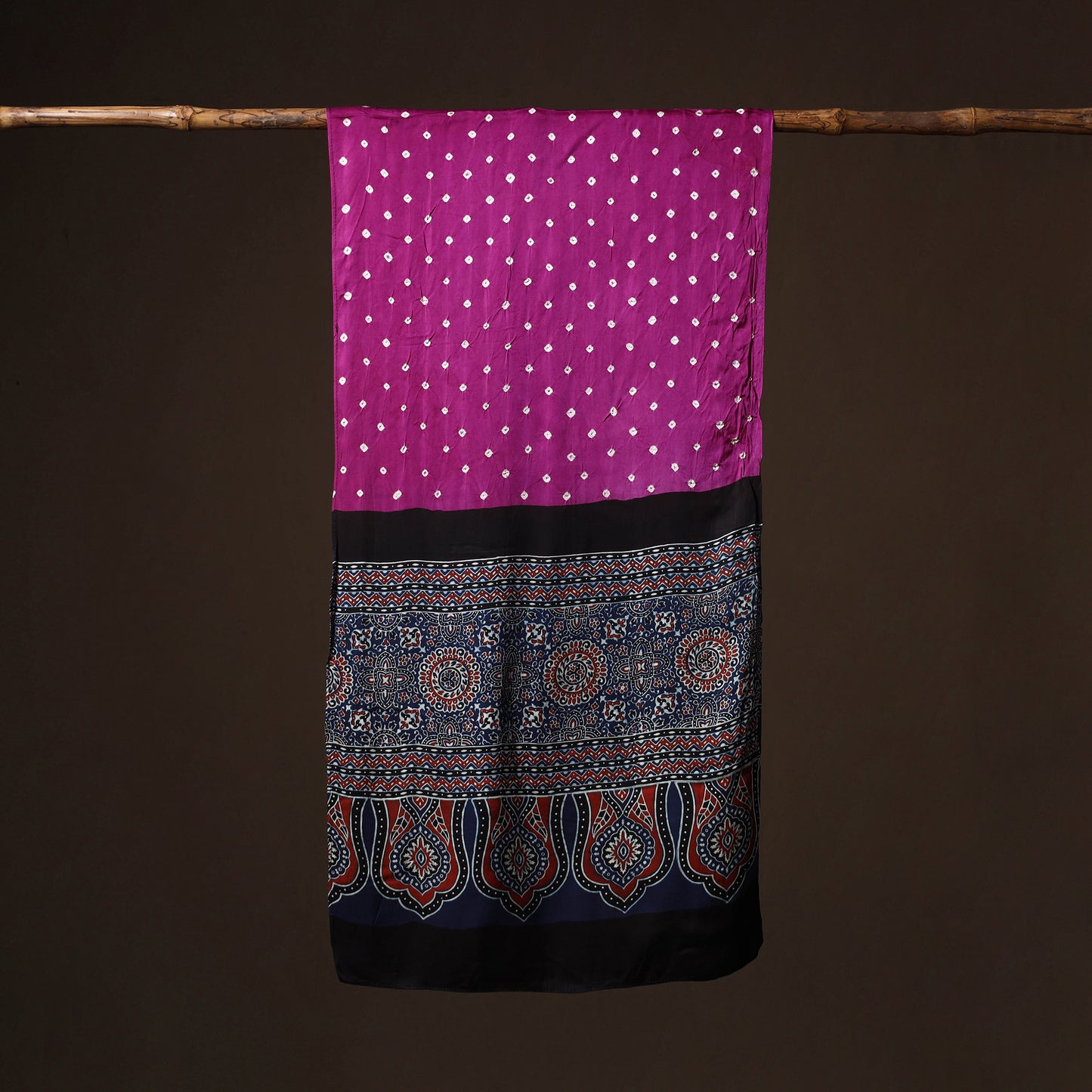 Kutch Bandhani Tie-Dye Ajrakh Block Print Modal Silk Stole 12