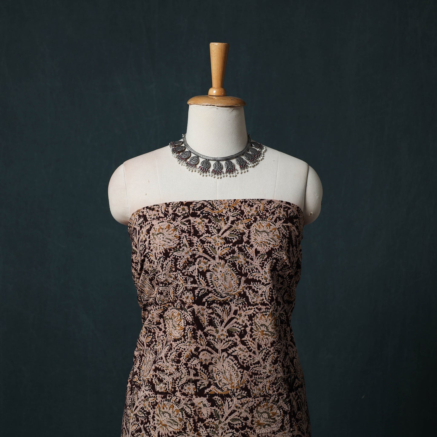 Pedana Hand Block Print Natural Dyed Cotton Kalamkari 2pc Unstitched Dress Material Kurta Set 01