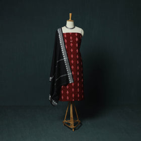 Maroon - Sambalpuri Ikat Cotton 3pc Unstitched Dress Material Suit Set 28