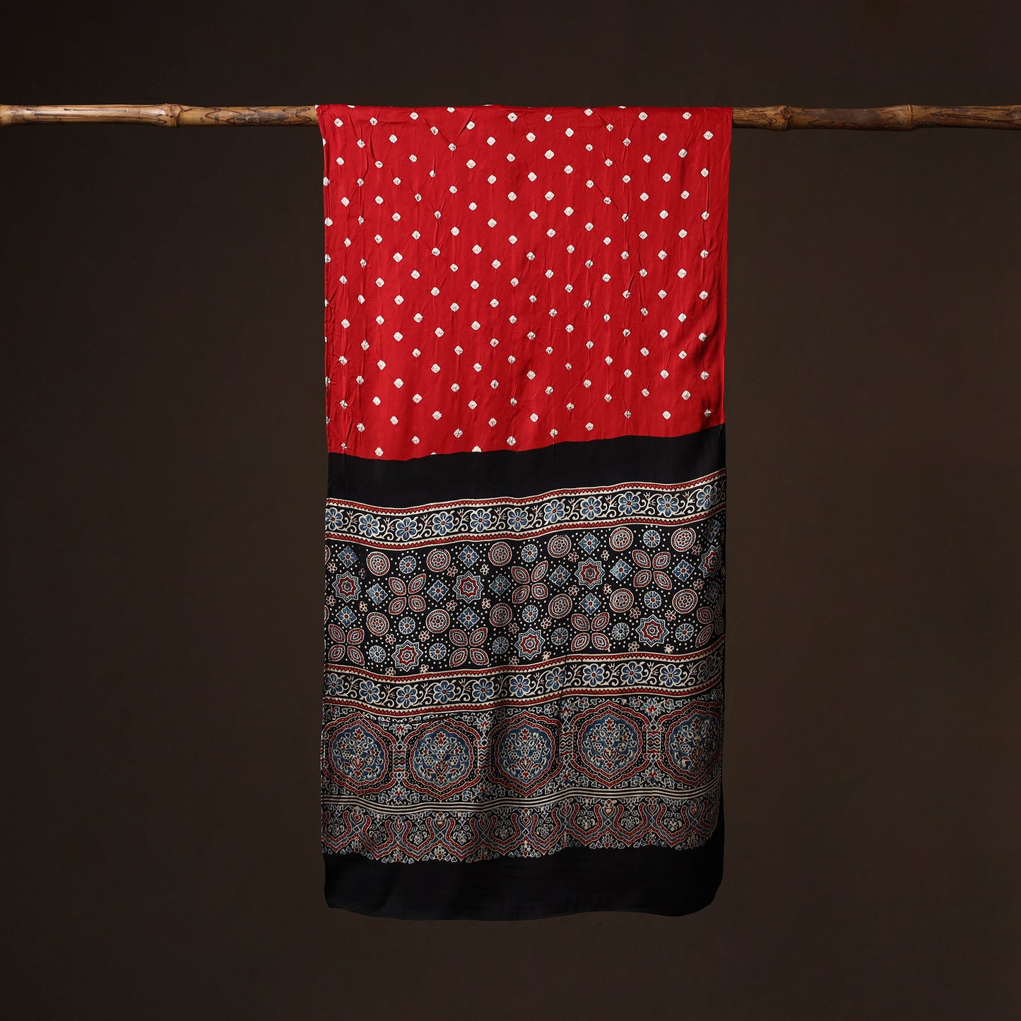 Kutch Bandhani Tie-Dye Ajrakh Block Print Modal Silk Stole 10