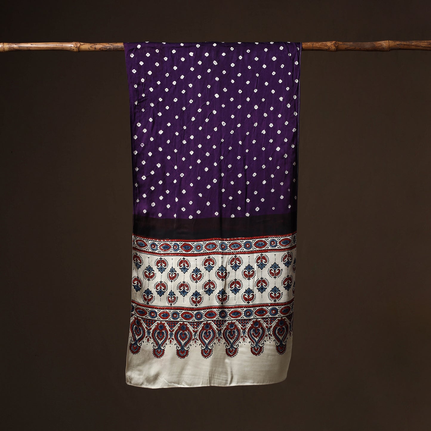 Kutch Bandhani Tie-Dye Ajrakh Block Print Modal Silk Stole 09