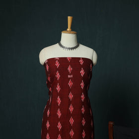 Maroon - Sambalpuri Ikat Cotton 3pc Unstitched Dress Material Suit Set 28