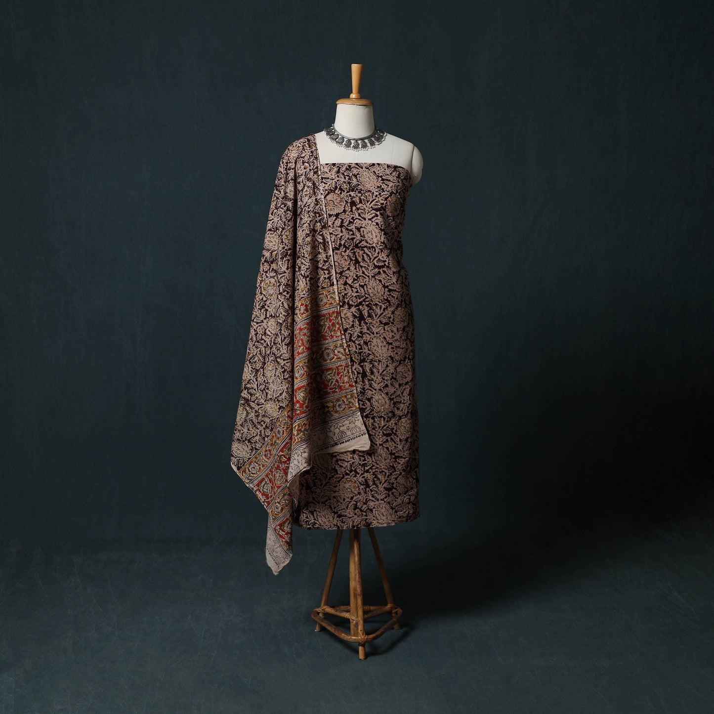 Pedana Hand Block Print Natural Dyed Cotton Kalamkari 2pc Unstitched Dress Material Kurta Set 02