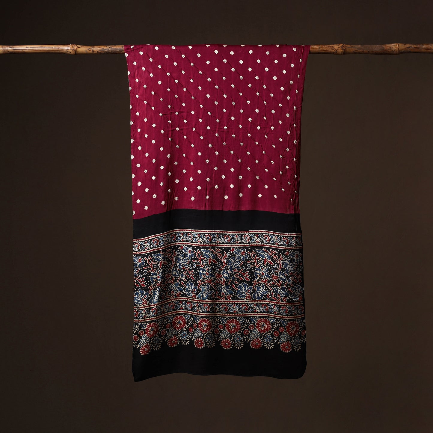 Kutch Bandhani Tie-Dye Ajrakh Block Print Modal Silk Stole 08