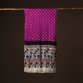 Kutch Bandhani Tie-Dye Ajrakh Block Print Modal Silk Stole 07