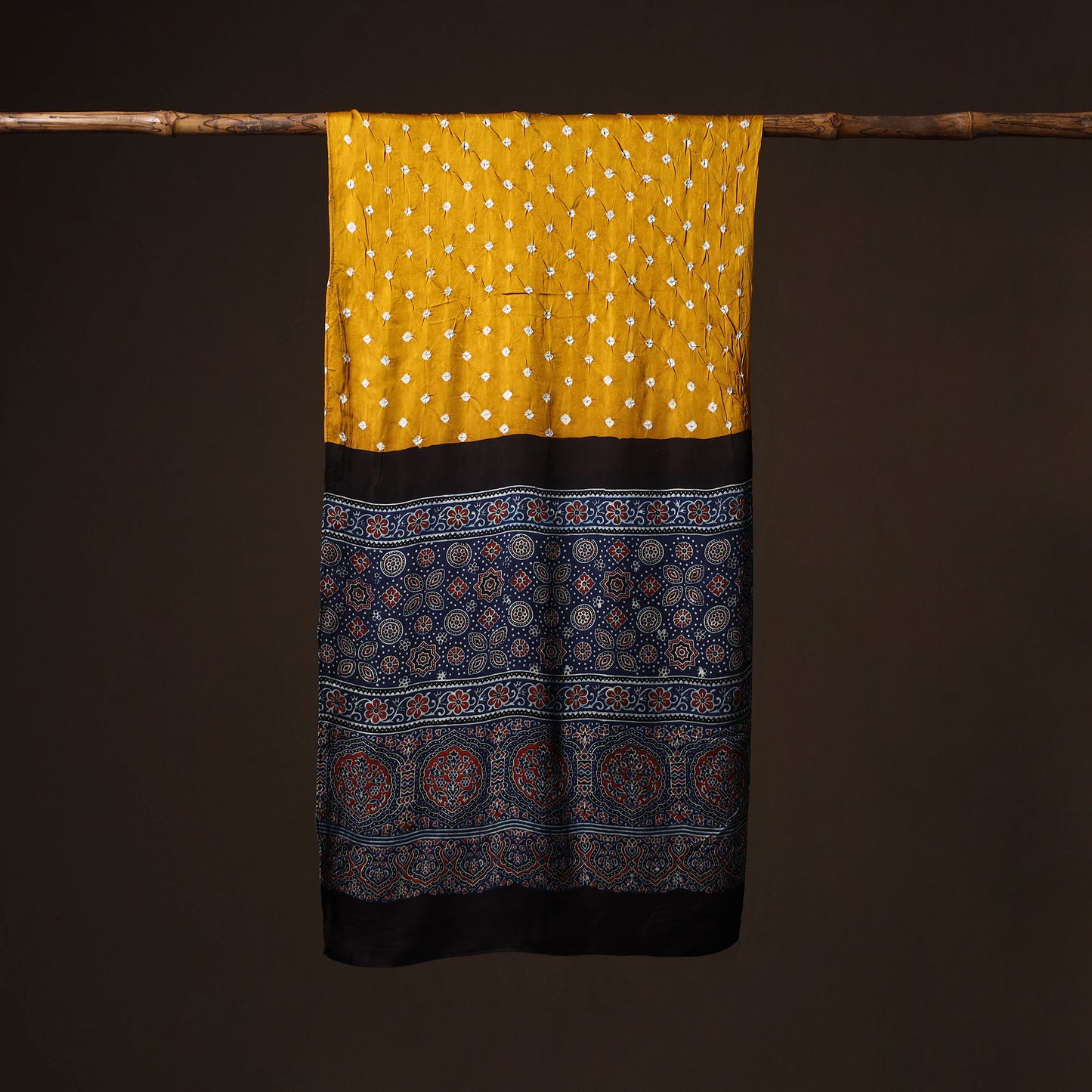 Kutch Bandhani Tie-Dye Ajrakh Block Print Modal Silk Stole 06