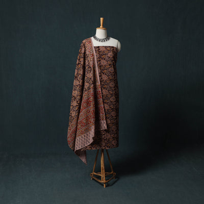 Pedana Hand Block Print Natural Dyed Cotton Kalamkari 2pc Unstitched Dress Material Kurta Set 03